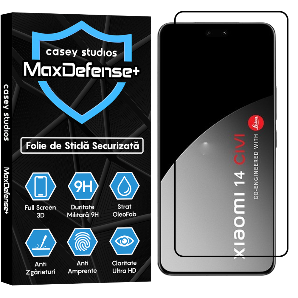 Folie Sticla MaxDefense+ - Xiaomi 14 Civi - Negru