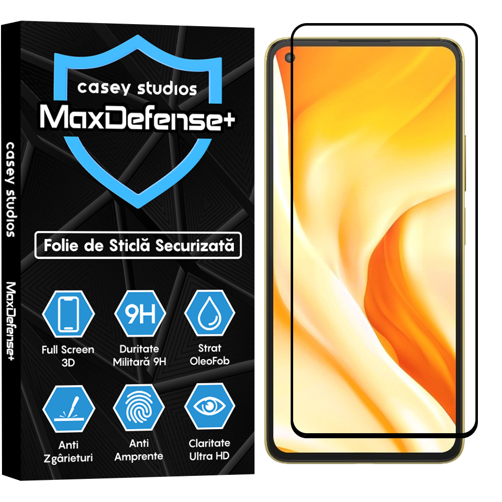 Folie Sticla MaxDefense+ - Xiaomi 11 Lite 5G NE/Mi 11 Lite/Mi 11 Lite 5G - Negru
