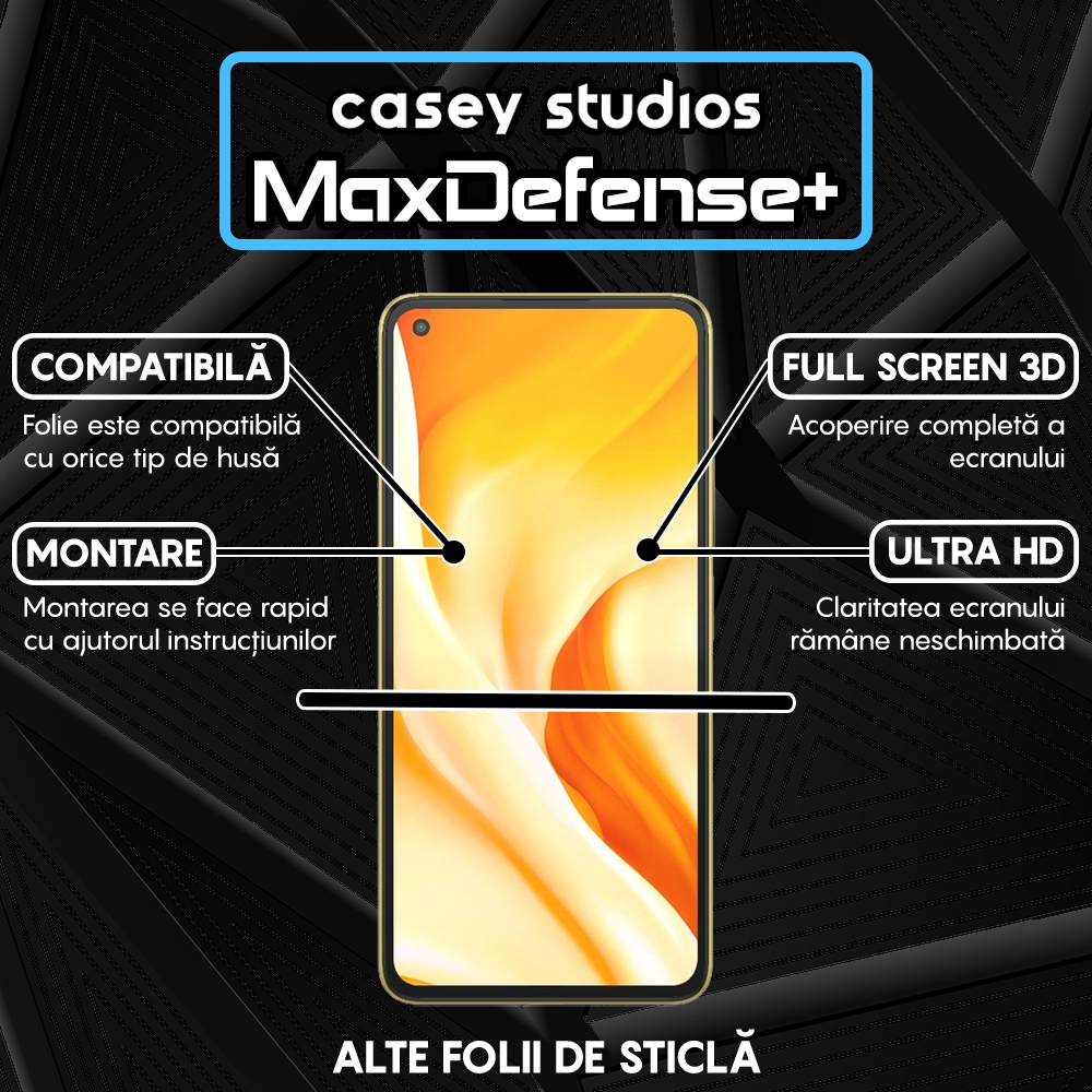 Folie Sticla MaxDefense+ - Xiaomi 11 Lite 5G NE/Mi 11 Lite/Mi 11 Lite 5G - Negru
