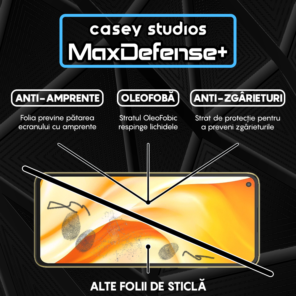 Folie Sticla MaxDefense+ - Xiaomi 11 Lite 5G NE/Mi 11 Lite/Mi 11 Lite 5G - Negru