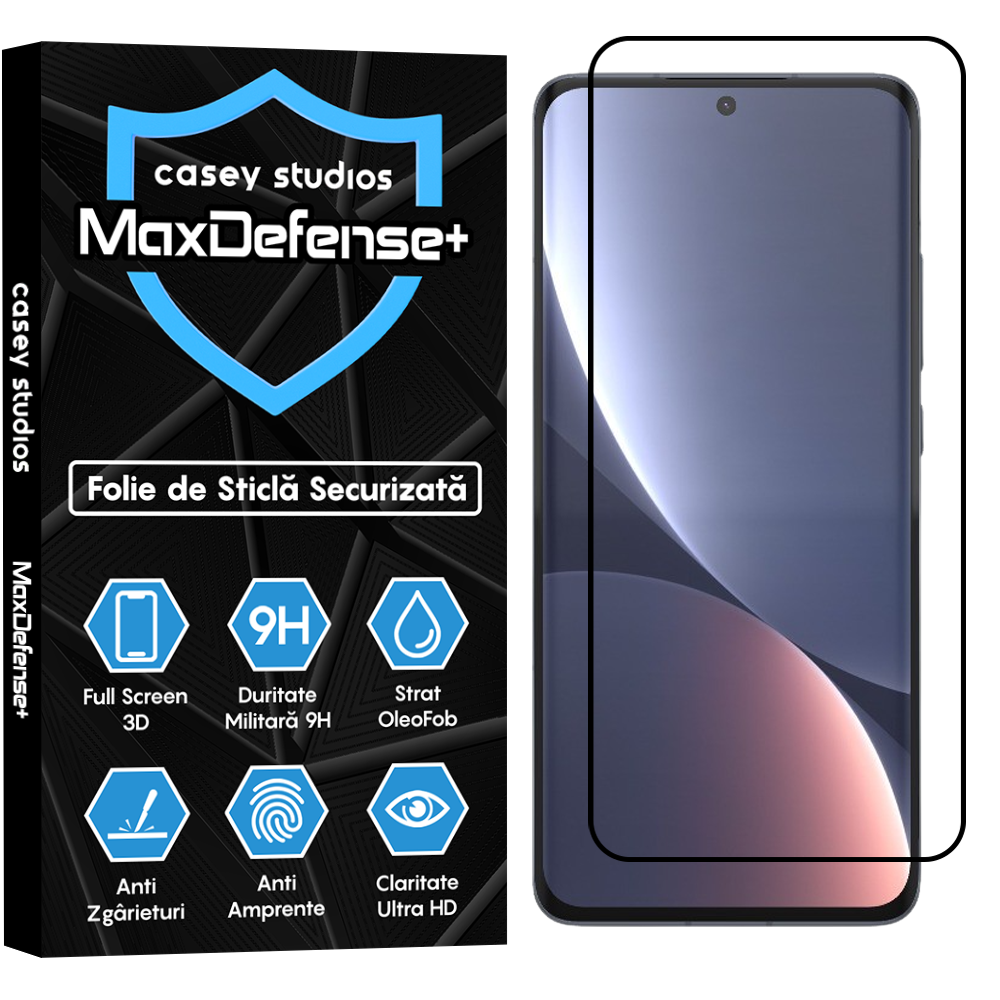 Folie Sticla MaxDefense+ - Xiaomi 12/12X - Negru