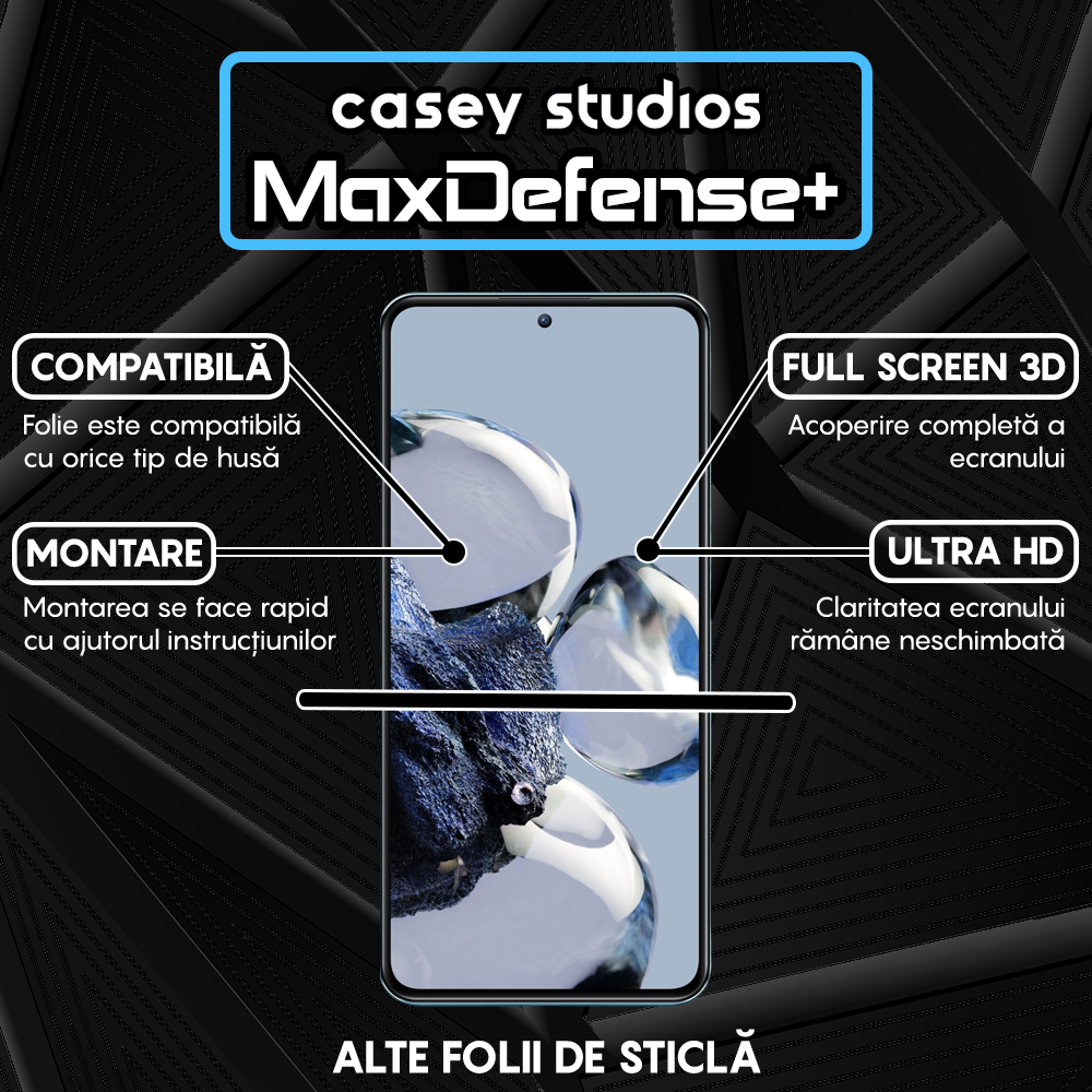 Folie Sticla MaxDefense+ - Xiaomi 12T/Xiaomi 12T Pro - Negru