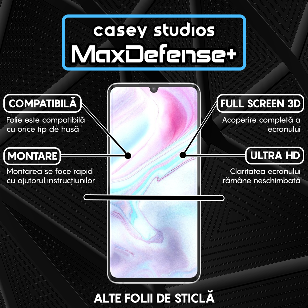Folie Sticla MaxDefense+ - Xiaomi Mi Note 10/Mi Note 10 Pro - Negru