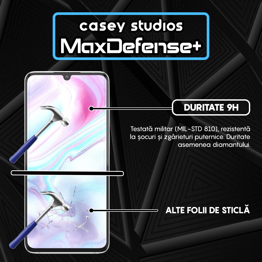 Folie Sticla MaxDefense+ - Xiaomi Mi Note 10/Mi Note 10 Pro - Negru