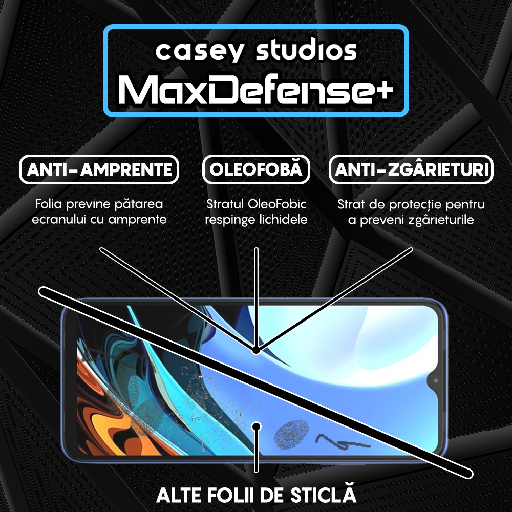 Folie Sticla MaxDefense+ - Xiaomi Poco M3/Redmi 9T - Negru