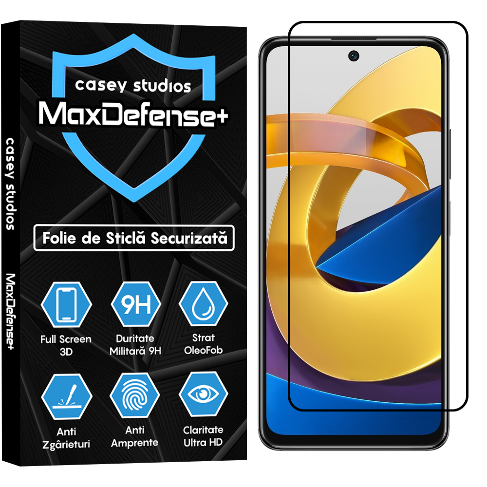 Folie Sticla MaxDefense+ - Xiaomi Poco M4 Pro 5G - Negru