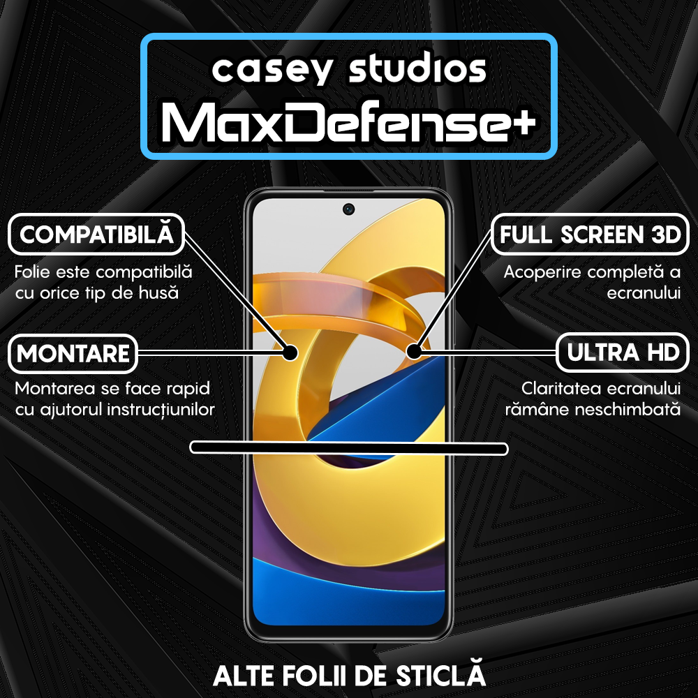 Folie Sticla MaxDefense+ - Xiaomi Poco M4 Pro 5G - Negru