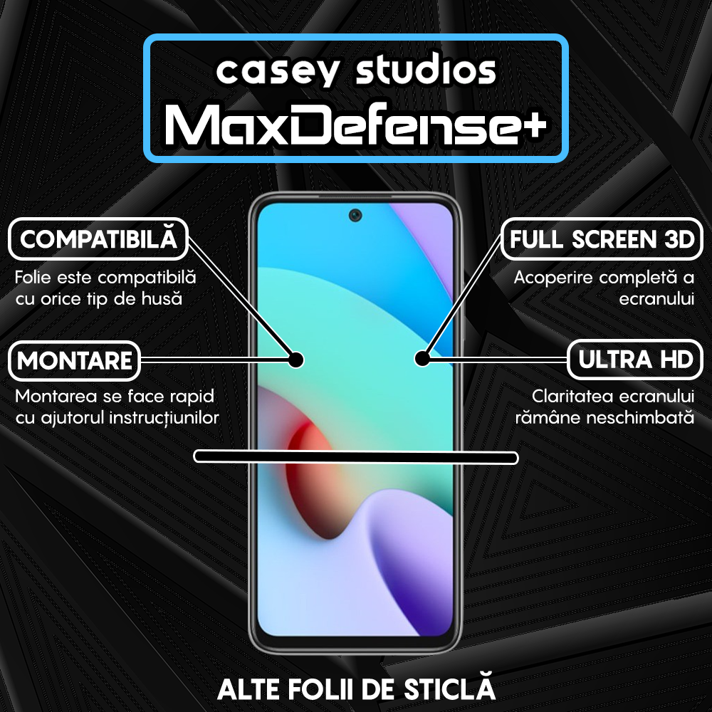 Folie Sticla MaxDefense+ - Xiaomi Redmi 10/Redmi 10 2022 - Negru