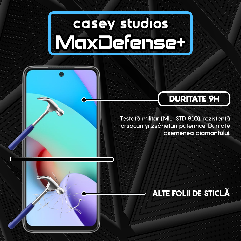 Folie Sticla MaxDefense+ - Xiaomi Redmi 10/Redmi 10 2022 - Negru