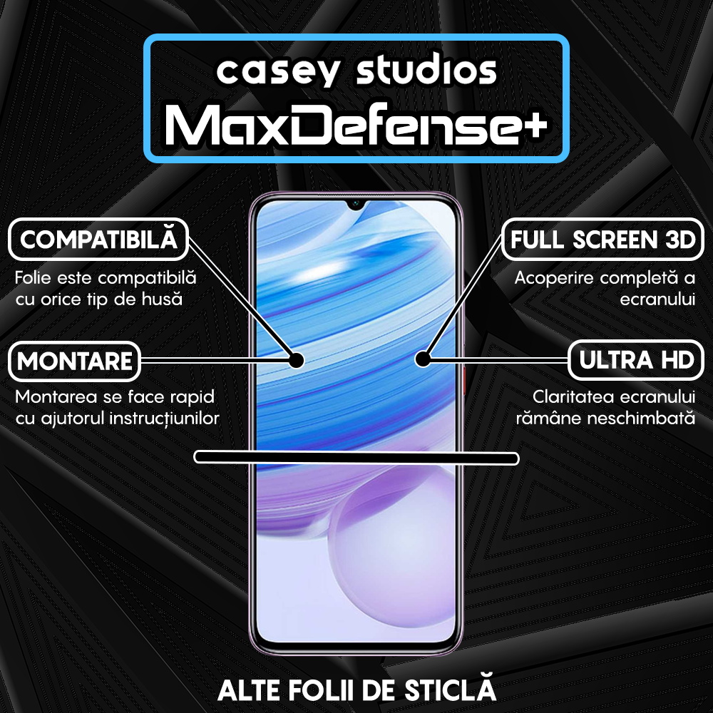Folie Sticla MaxDefense+ - Xiaomi Redmi 10X 5G/Redmi 10X Pro 5G - Negru
