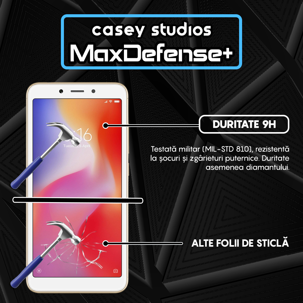Folie Sticla MaxDefense+ - Xiaomi Redmi 6/Redmi 6A - Negru