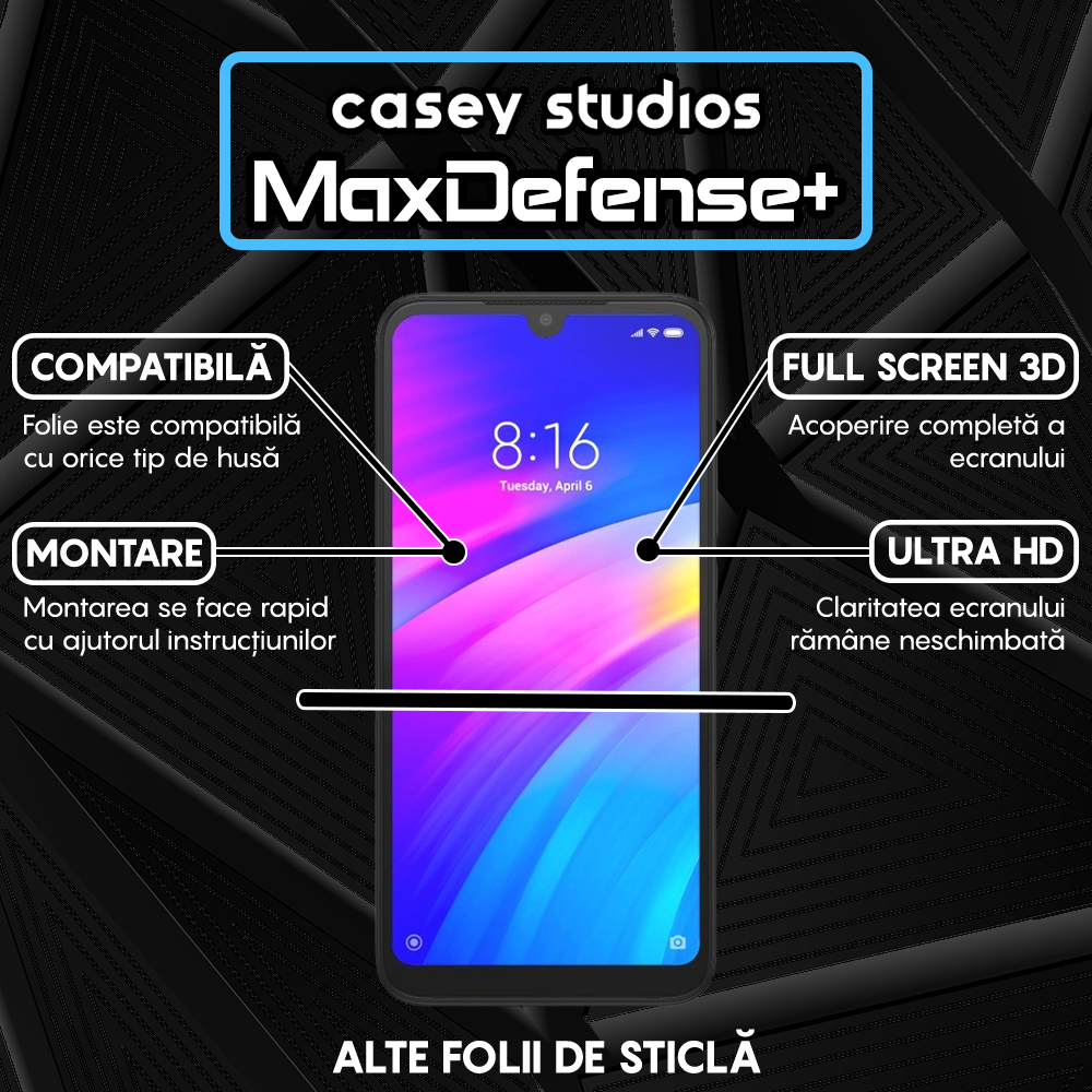 Folie Sticla MaxDefense+ - Xiaomi Redmi 7 - Negru