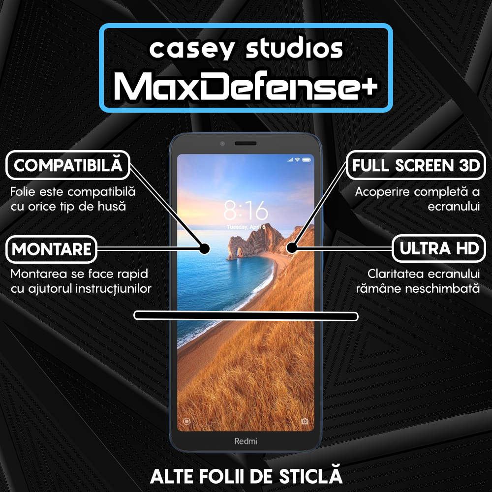 Folie Sticla MaxDefense+ - Xiaomi Redmi 7A - Negru