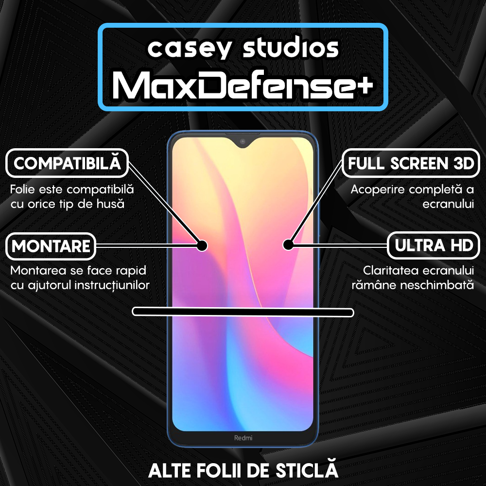 Folie Sticla MaxDefense+ - Xiaomi Redmi 8/Redmi 8A - Negru