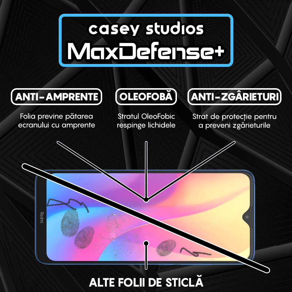 Folie Sticla MaxDefense+ - Xiaomi Redmi 8/Redmi 8A - Negru
