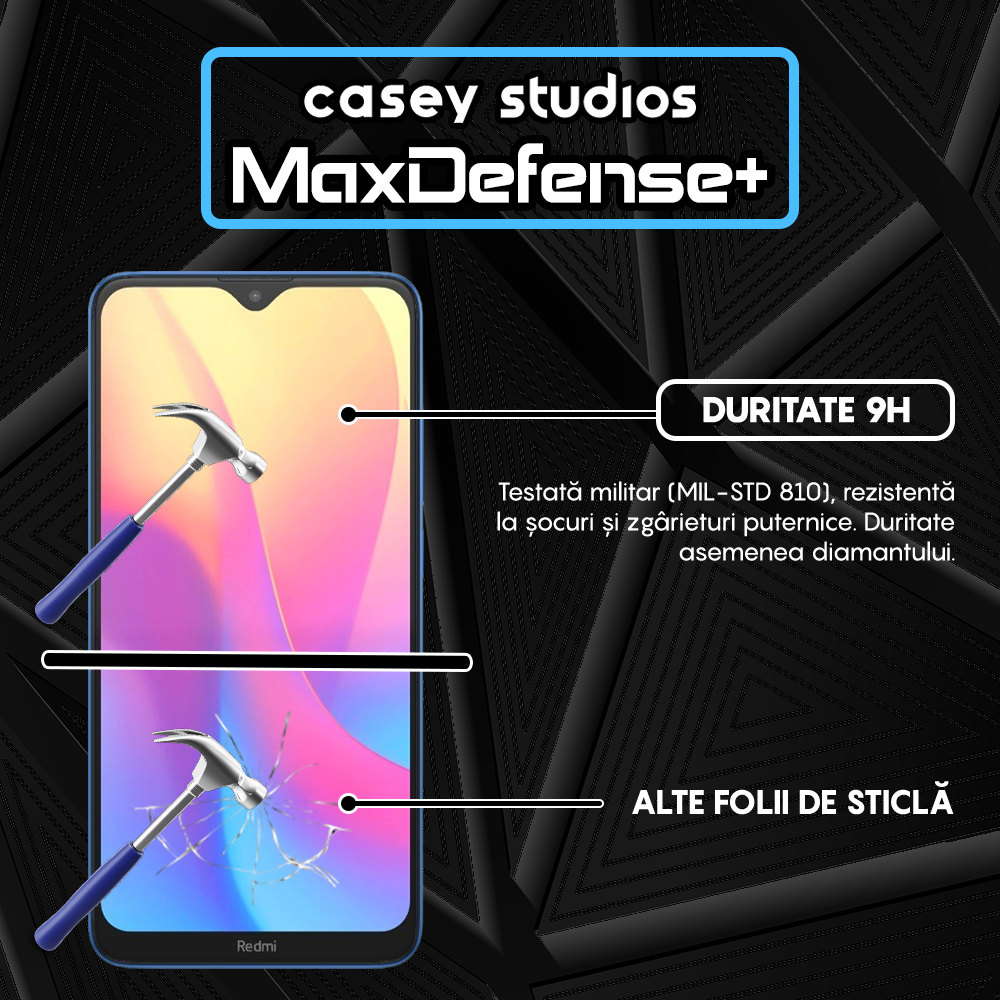 Folie Sticla MaxDefense+ - Xiaomi Redmi 8/Redmi 8A - Negru
