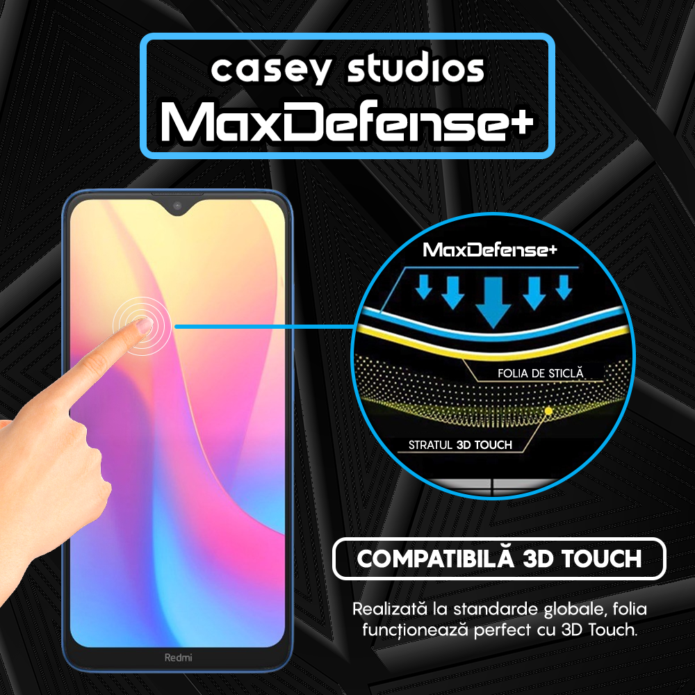 Folie Sticla MaxDefense+ - Xiaomi Redmi 8/Redmi 8A - Negru