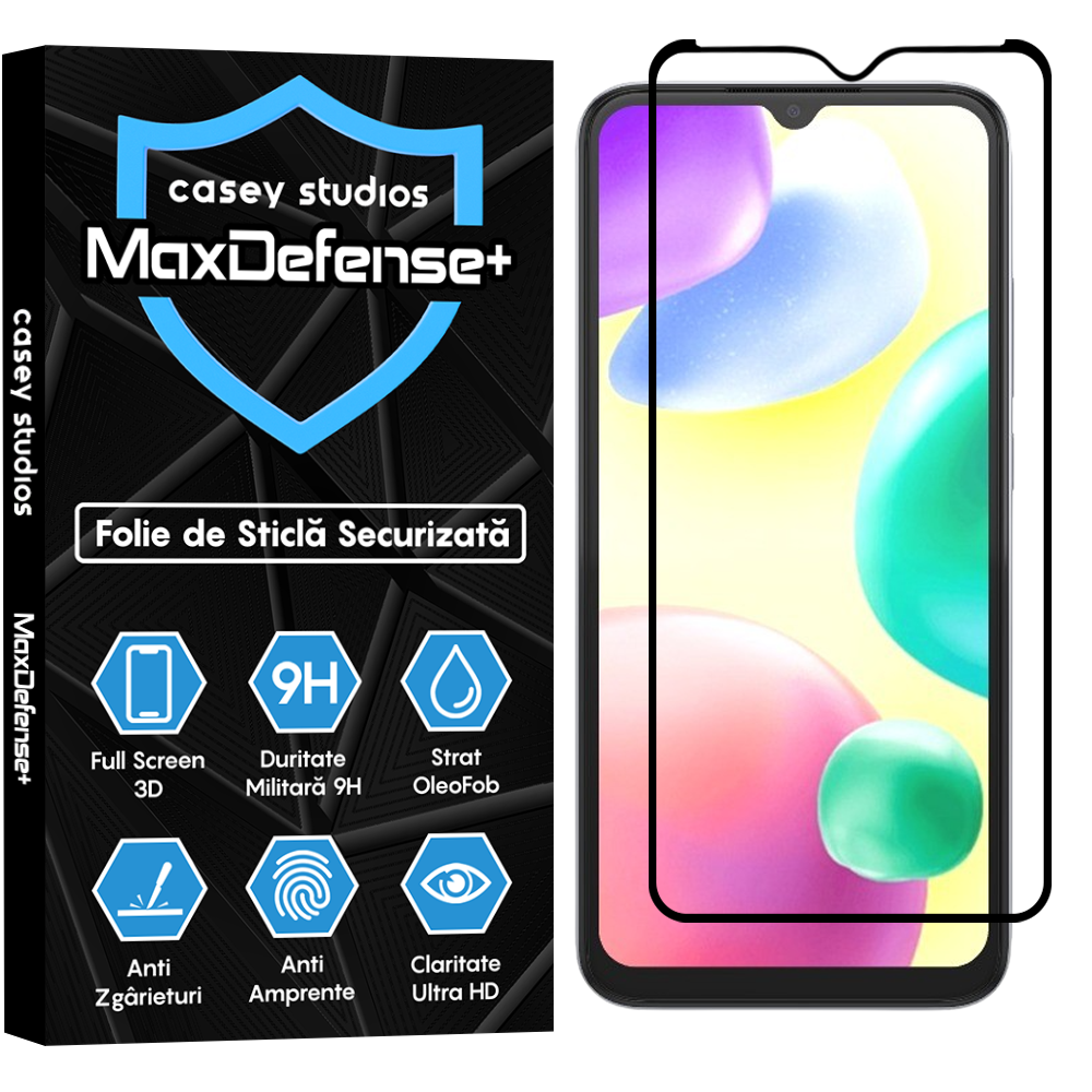 Folie Sticla MaxDefense+ - Xiaomi Redmi 9A/Redmi 9C NFC/Redmi 9C/Redmi 9AT/Redmi 10A - Negru