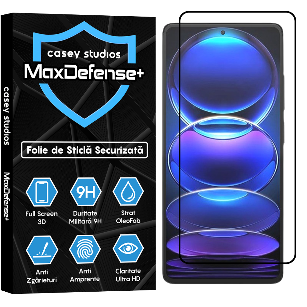 Folie Sticla MaxDefense+ - Xiaomi Redmi Note 12 Pro 5G/Redmi Note 12 Pro+ - Negru