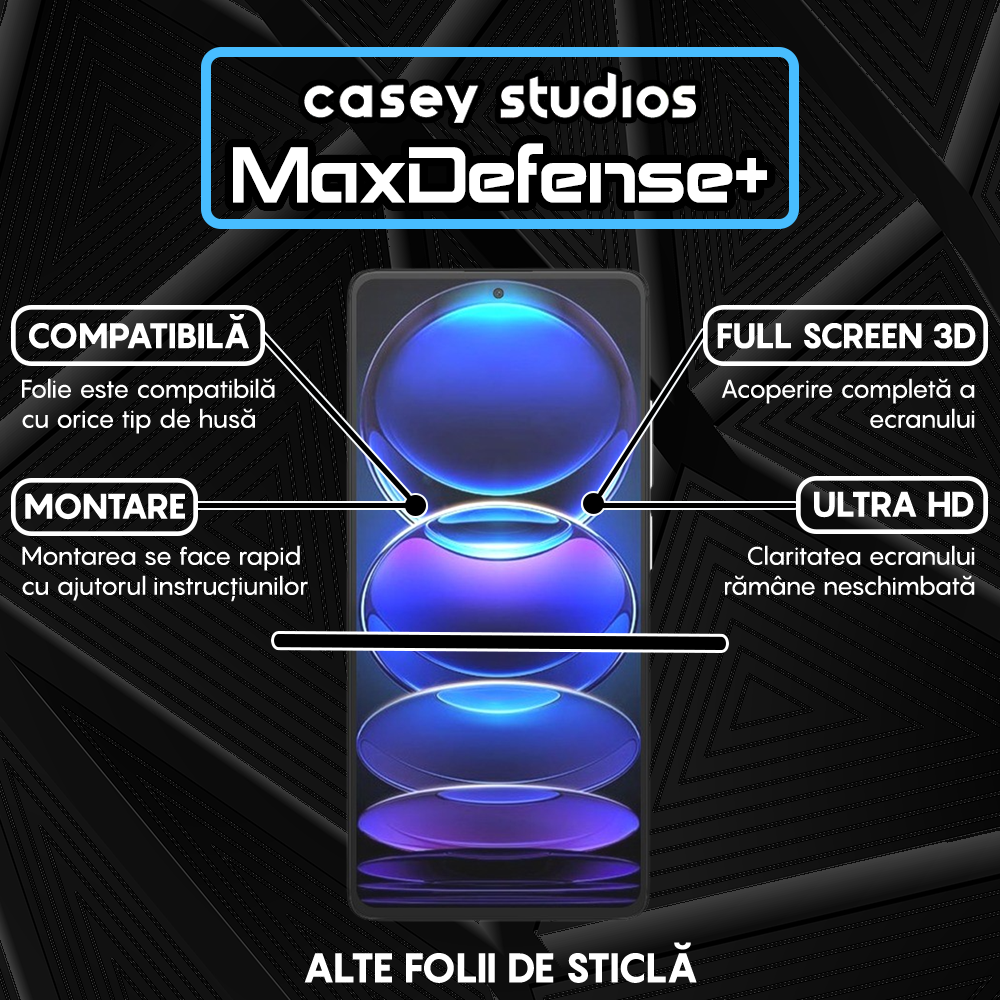 Folie Sticla MaxDefense+ - Xiaomi Redmi Note 12 Pro 5G/Redmi Note 12 Pro+ - Negru