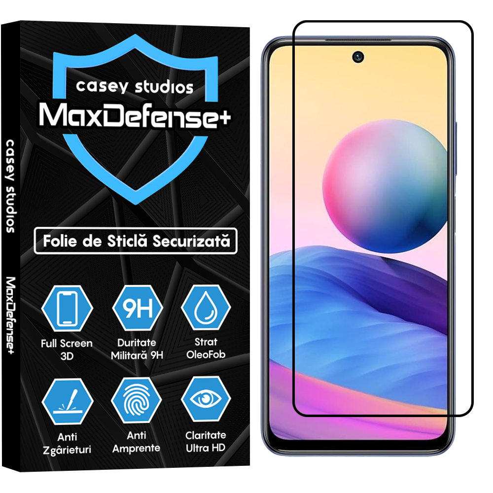 Folie Sticla MaxDefense+ - Xiaomi Poco M5s/Redmi Note 10 4G/Redmi Note 10S - Negru