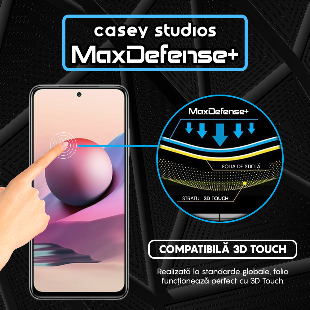 Folie Sticla MaxDefense+ - Xiaomi Redmi Note 10 Pro/Redmi Note 10 Pro Max - Negru