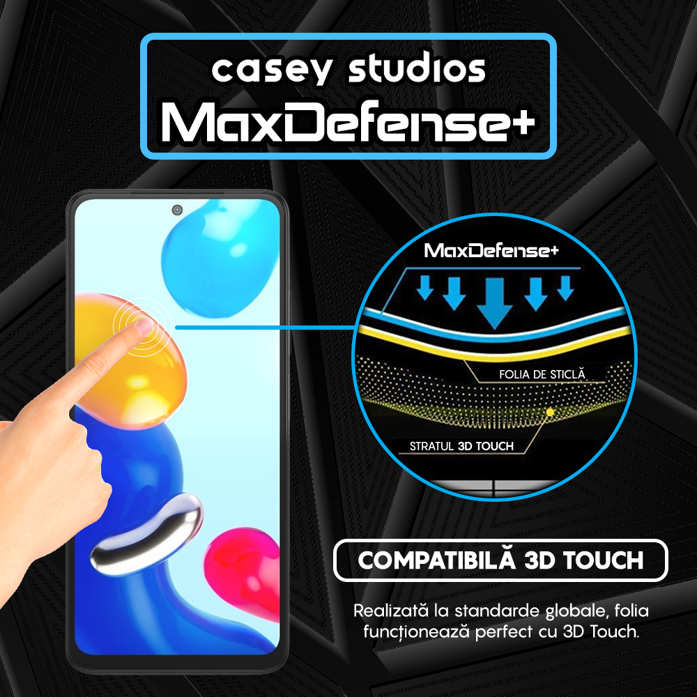 Folie Sticla MaxDefense+ - Xiaomi Poco M4 Pro 4G/Redmi Note 11/Redmi Note 11S - Negru