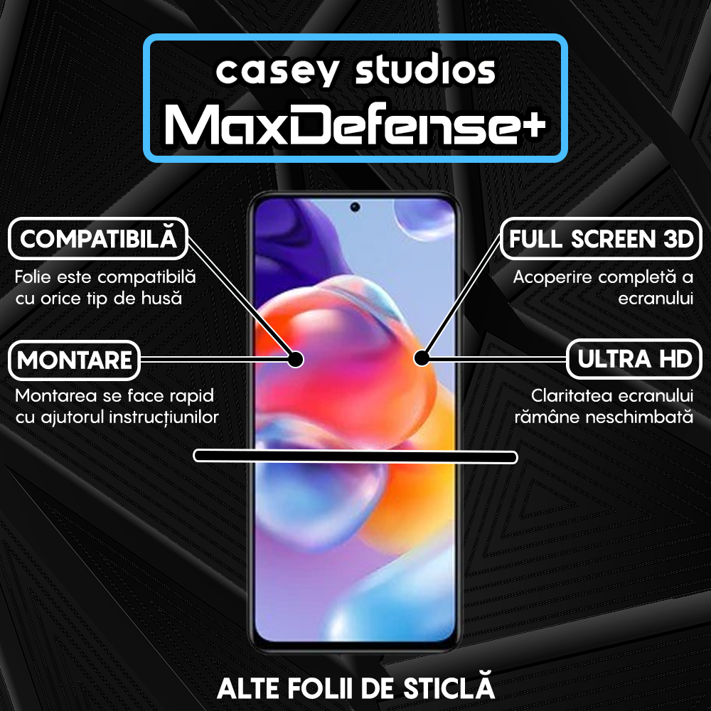 Folie Sticla MaxDefense+ - Xiaomi Poco X4 Pro 5G/Redmi Note 11 Pro 4G/Redmi Note 11 Pro 5G/Redmi Note 11 Pro+ 5G - Negru