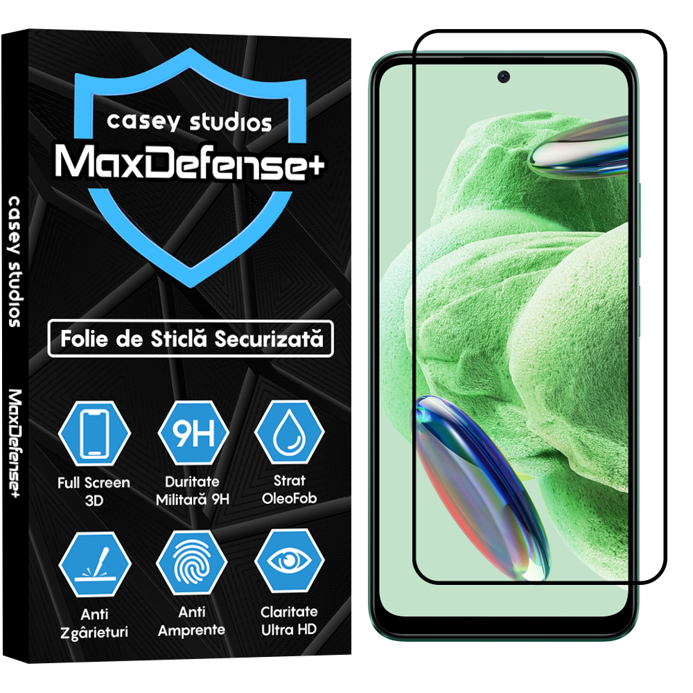 Folie Sticla MaxDefense+ - Xiaomi Redmi Note 12 4G/Redmi Note 12 5G/Poco X5 - Negru