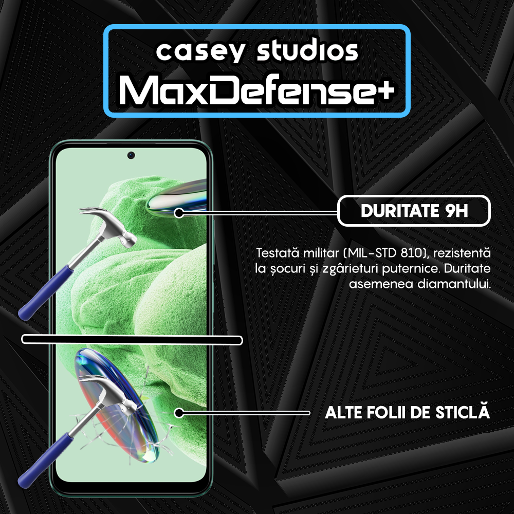 Folie Sticla MaxDefense+ - Xiaomi Redmi Note 12 4G/Redmi Note 12 5G/Poco X5 - Negru