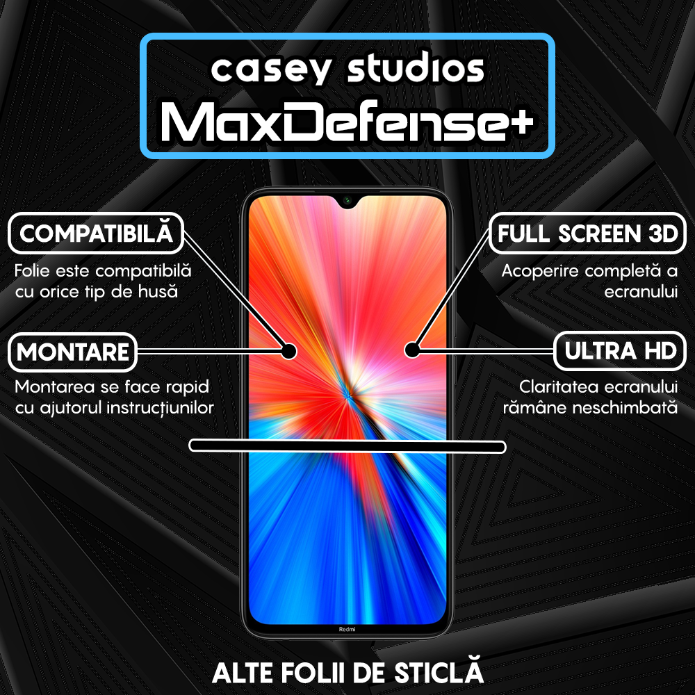 Folie Sticla MaxDefense+ - Xiaomi Redmi Note 8/Redmi Note 8 2021 - Negru