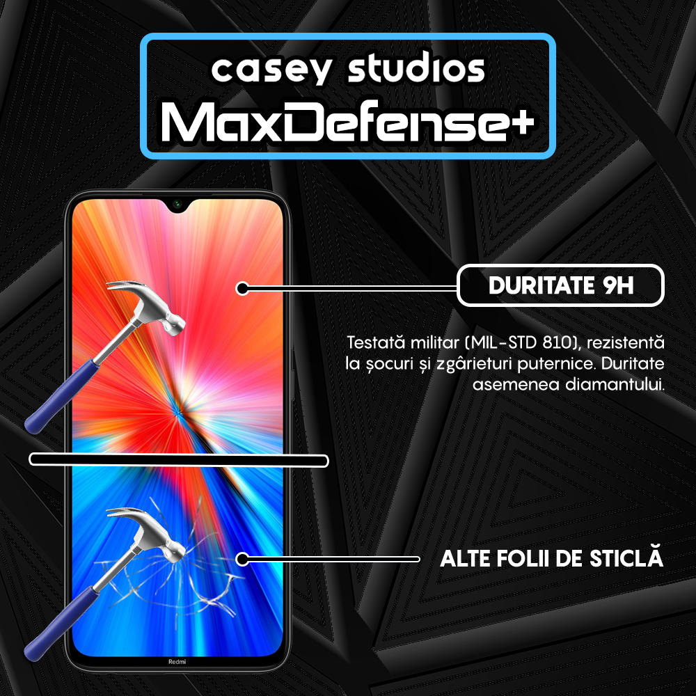 Folie Sticla MaxDefense+ - Xiaomi Redmi Note 8/Redmi Note 8 2021 - Negru