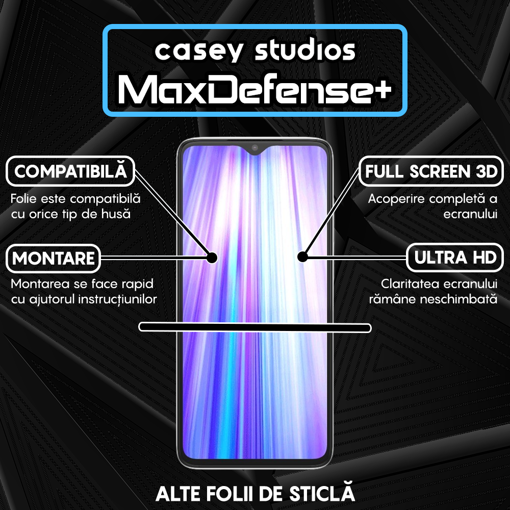 Folie Sticla MaxDefense+ - Xiaomi Redmi Note 8 Pro - Negru