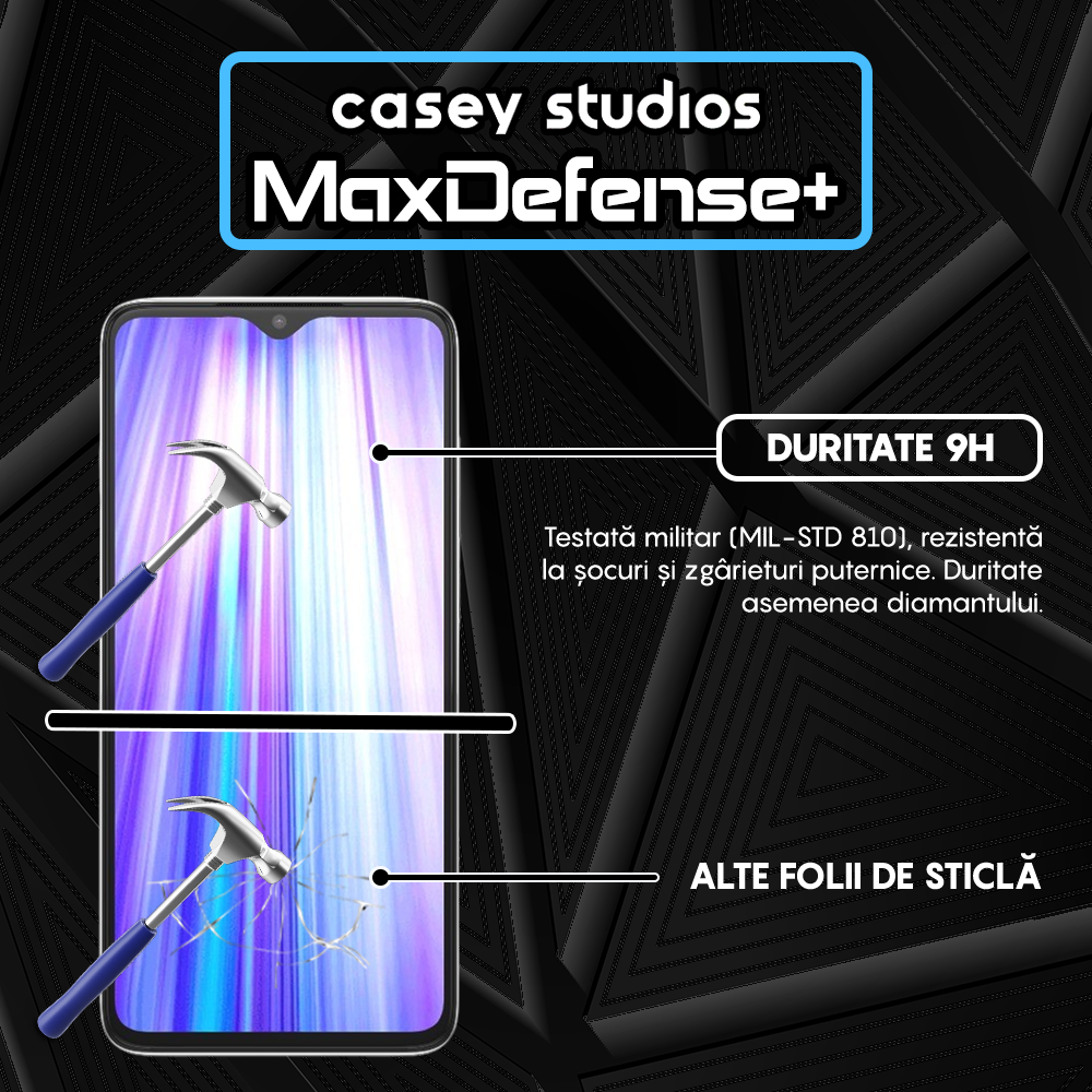 Folie Sticla MaxDefense+ - Xiaomi Redmi Note 8 Pro - Negru