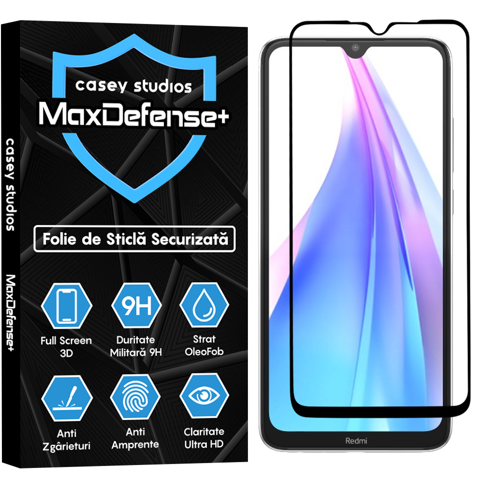 Folie Sticla MaxDefense+ - Xiaomi Redmi Note 8T - Negru