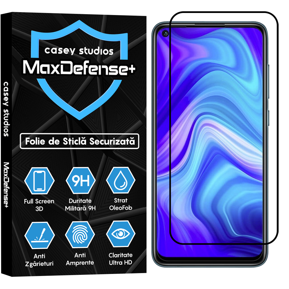 Folie Sticla MaxDefense+ - Xiaomi Redmi Note 9/Redmi 10X 4G - Negru