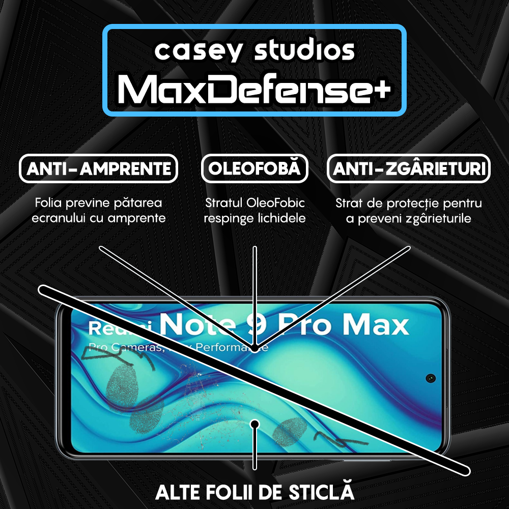 Folie Sticla MaxDefense+ - Xiaomi Redmi Note 9 Pro/Redmi Note 9 Pro Max/Redmi Note 9S - Negru