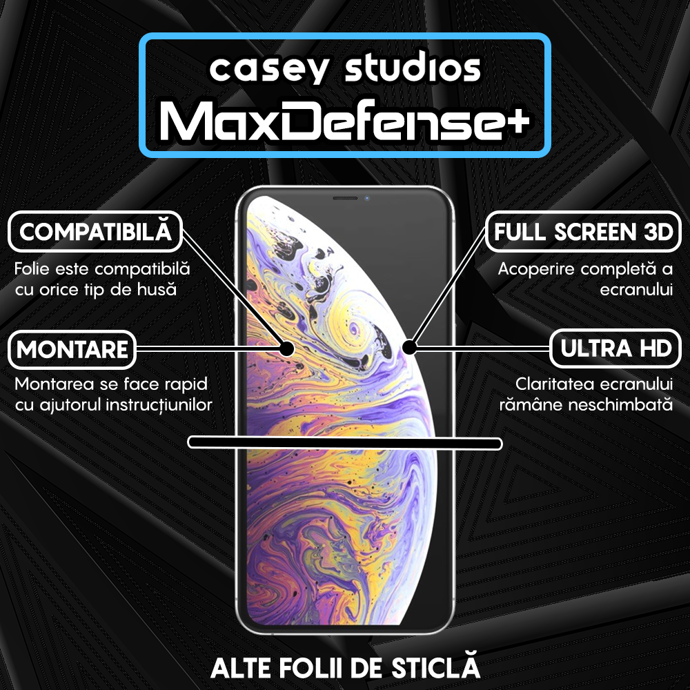 Folie Sticla MaxDefense+ - iPhone XS Max - Negru