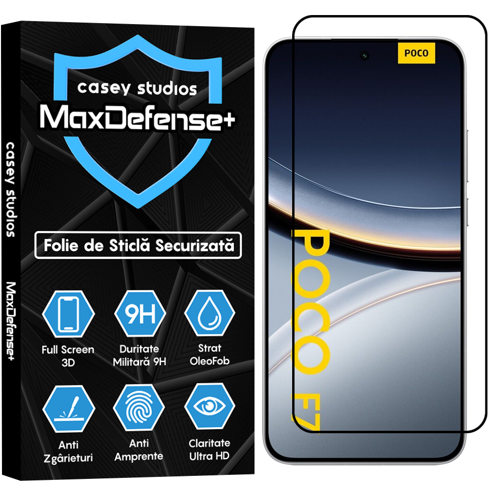 Folie Sticla MaxDefense+ - Xiaomi Poco F7 - Negru