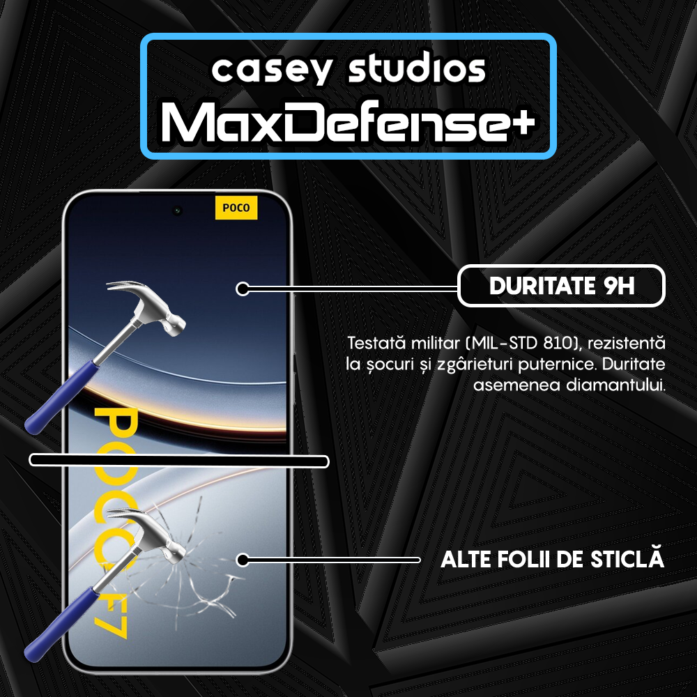 Folie Sticla MaxDefense+ - Xiaomi Poco F7 - Negru