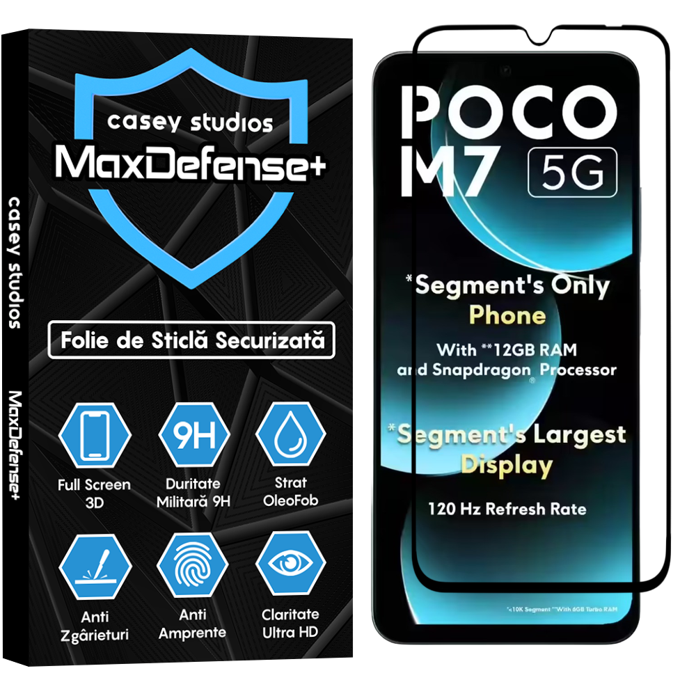 Folie Sticla MaxDefense+ - Xiaomi Poco M7 - Negru