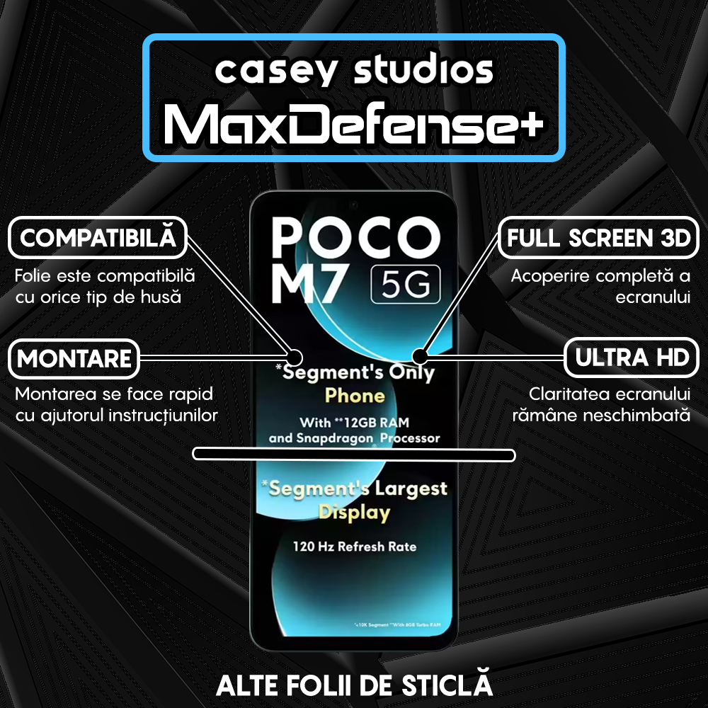 Folie Sticla MaxDefense+ - Xiaomi Poco M7 - Negru
