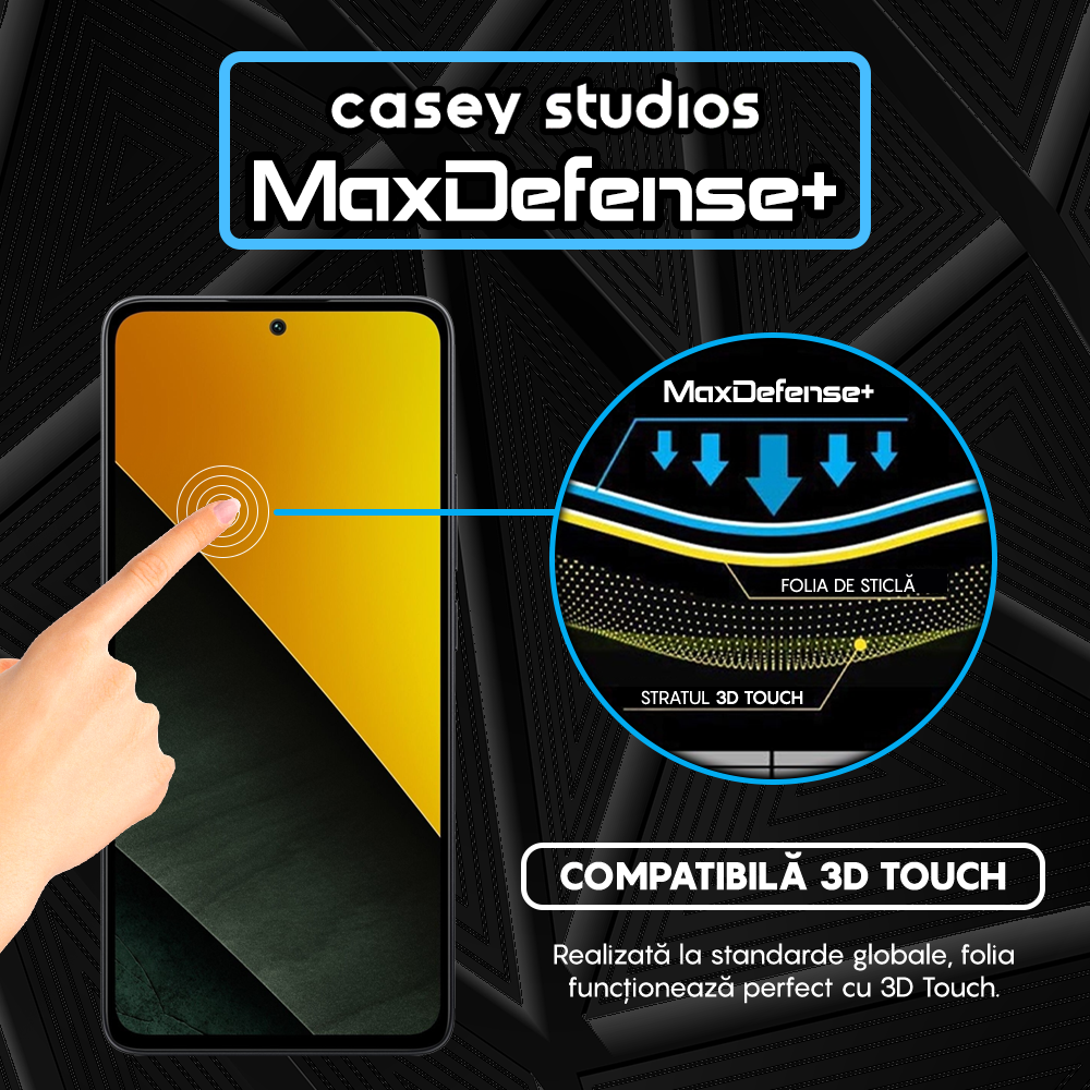 Folie Sticla MaxDefense+ - Xiaomi Poco M7 Pro 5G - Negru