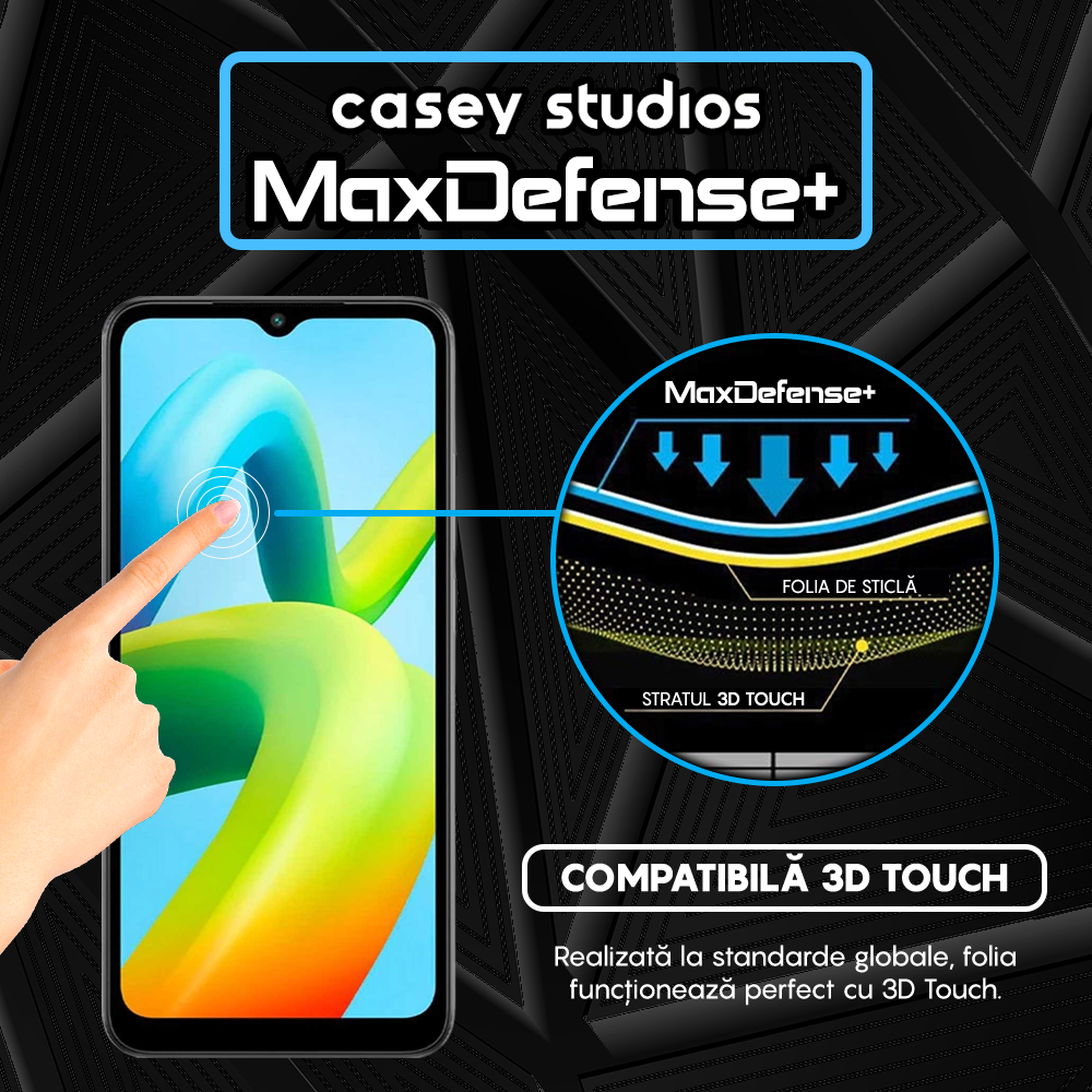Folie Sticla MaxDefense+ - Xiaomi Redmi A1/Redmi A1 Plus/Redmi A2/Redmi A2 Plus - Negru