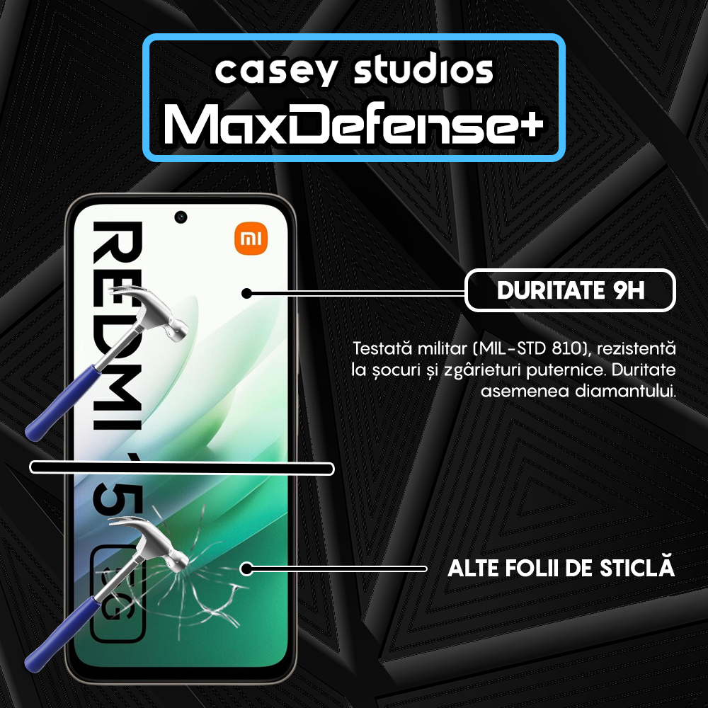 Folie Sticla MaxDefense+ - Xiaomi Redmi 15 5G - Negru
