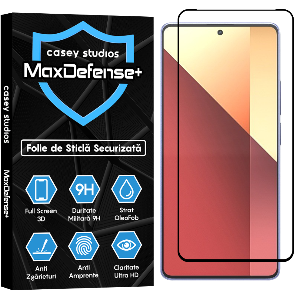 Folie Sticla MaxDefense+ - Xiaomi Redmi Note 13/Redmi Note 13 4G/Redmi Note 13 Pro 4G/5G - Negru