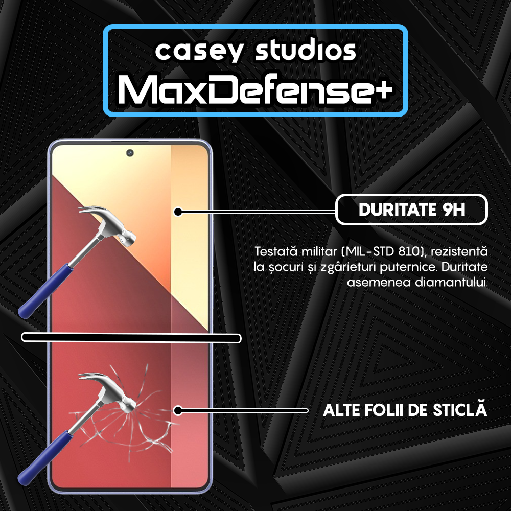 Folie Sticla MaxDefense+ - Xiaomi Redmi Note 13/Redmi Note 13 4G/Redmi Note 13 Pro 4G/5G - Negru