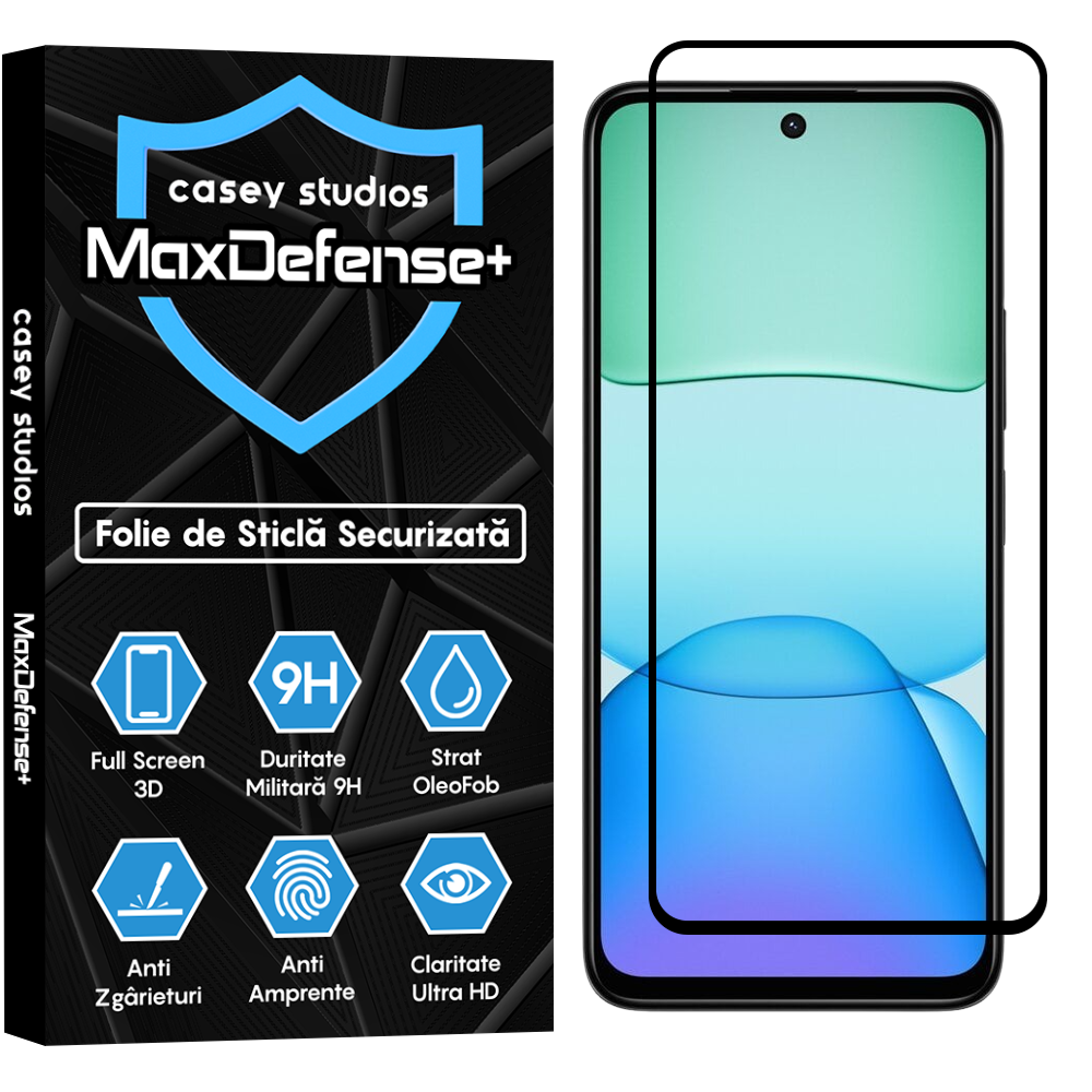 Folie Sticla MaxDefense+ - Xiaomi Redmi Note 13R - Negru