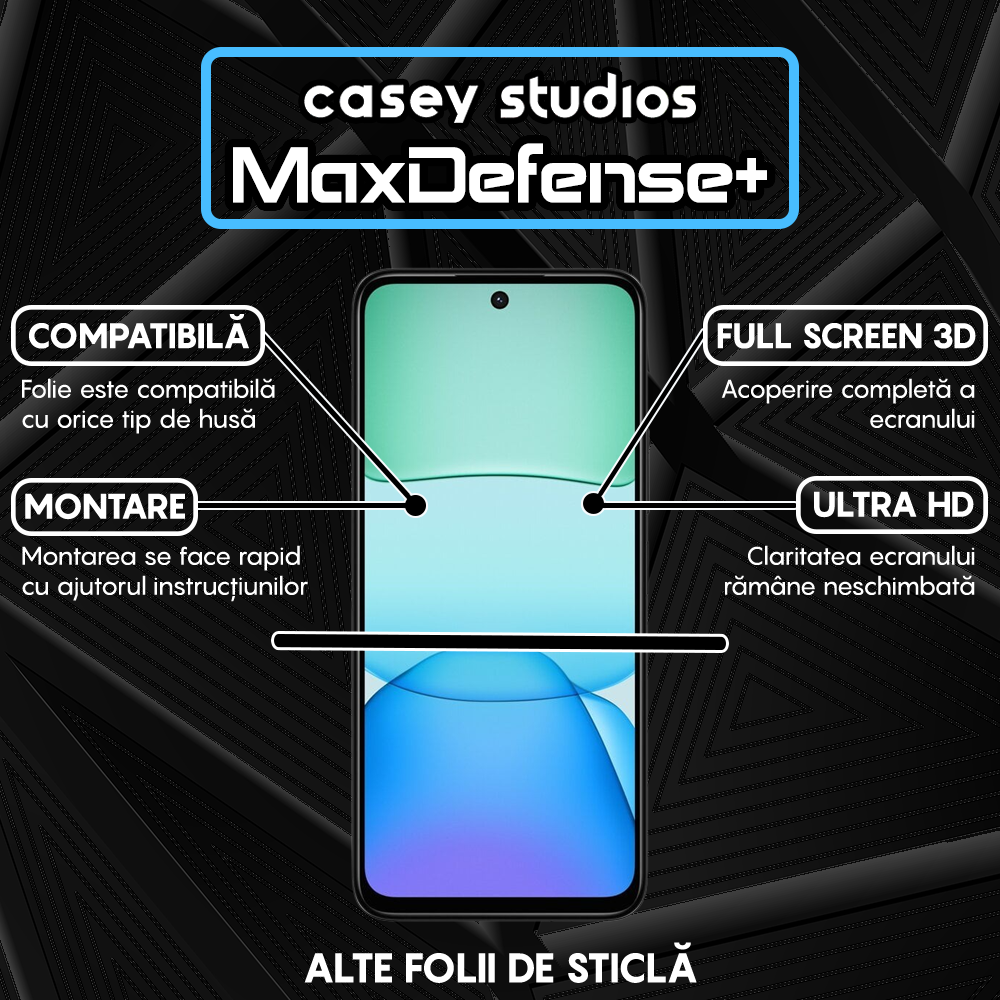Folie Sticla MaxDefense+ - Xiaomi Redmi Note 13R - Negru