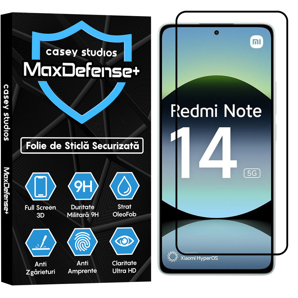Folie Sticla MaxDefense+ - Xiaomi Redmi Note 14 - Negru